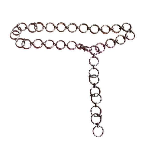 Vintage y2k Silver Circle Metal Chain Link Adjustable Belt - Picture 1 of 8